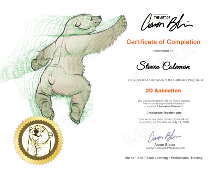 Certificate of 2D Animation - The Art of Aaron Blaise