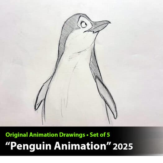 "Penguin" Animation Drawings by Aaron Blaise - (Set of 5 Drawings)
