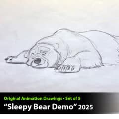 "Sleepy Bear Demo" Animation Drawings by Aaron Blaise - (Set of 5 Drawings)