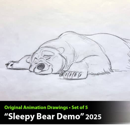 "Sleepy Bear Demo" Animation Drawings by Aaron Blaise - (Set of 5 Drawings)
