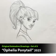 "Ophelia Ponytail" Animation Drawings by Aaron Blaise - (Set of 6 Drawings)