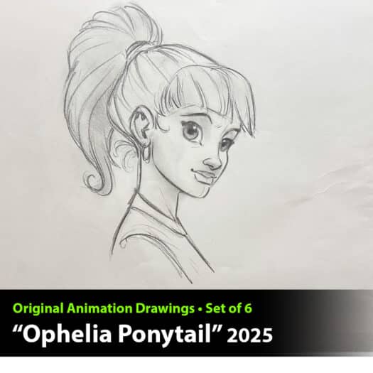 "Ophelia Ponytail" Animation Drawings by Aaron Blaise - (Set of 6 Drawings)