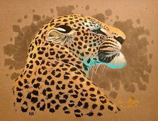 "Leopard on Toned Paper" Original Mixed Media Drawing by Aaron Blaise - Image 2